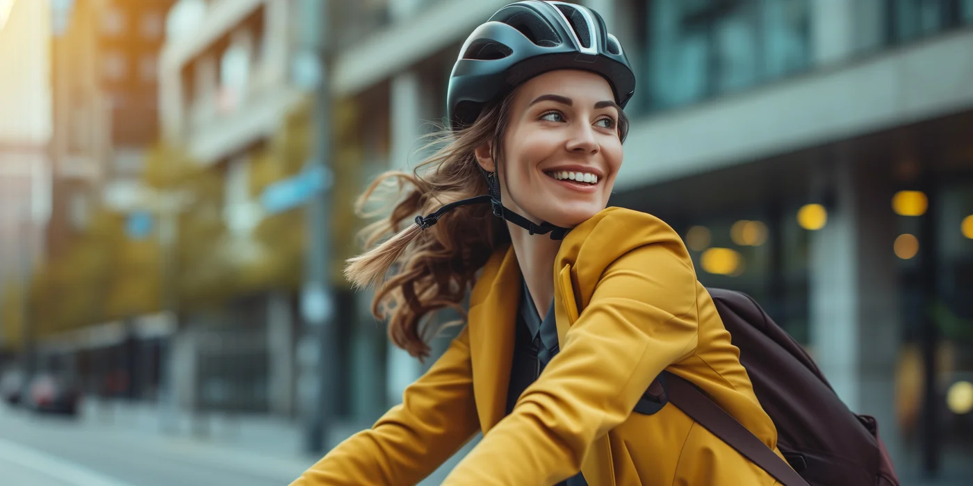Radfahrerin mit Helm