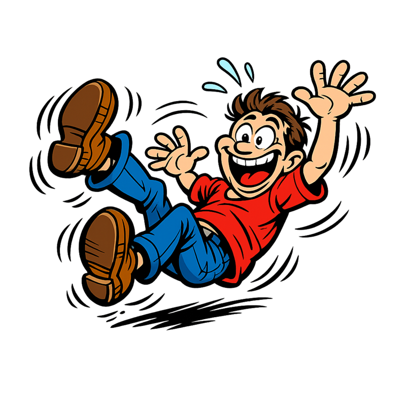 Comicfigur rutscht aus